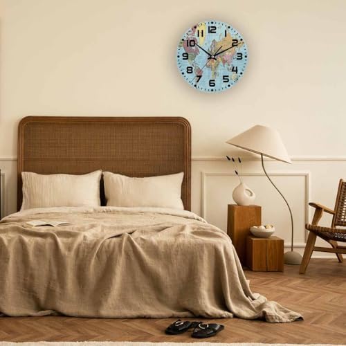 World Map Wall Clock Battery Operated Ocean Mainland Countries Partial Map Wall - Image 5