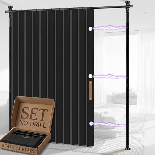 AJAZZ Room Divider Curtain+ Tension Curtain Rod No Drilling 43-120× 35-100 in by AJAZZ