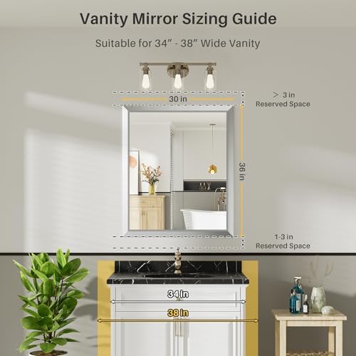 Briivue Bathroom Wall Mirror, 36x30 Inch - Image 2