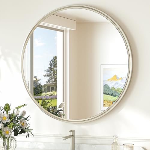 TokeShimi 24 Inch Circle Bathroom Mirror Brushed Nickel, Tempered Round Wall by TokeShimi