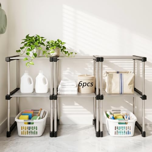 BLULEE Expandable Standing Shelf Unit, Adjustable Storage Rack Black by BLULEE