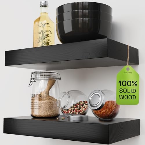 Solid Wood Floating Shelves for Wall 12 Inch Black, Small Wooden Shelf by BAOBABWORKSHOP
