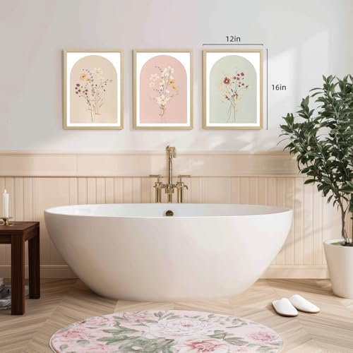 LERVR Wood Framed Botanical Wall Art Set of 3, Vintage Wildflower Canvas Print - Image 5
