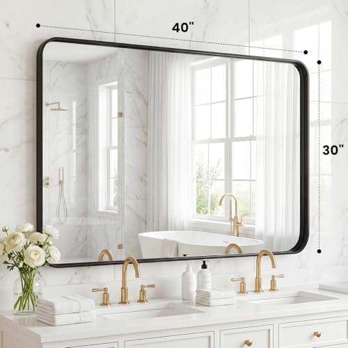 30"x 40" Black Bathroom Mirror for Sink, Rectangle Vanity Mirror - Image 2