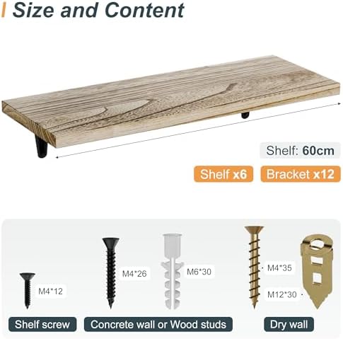 SKYSEN Floating Shelves for Wall Set of 6, 23.6in Wood Wall Shelf for Decor - Image 3