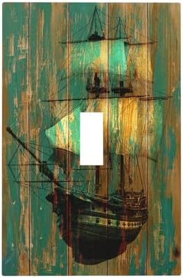 Decorative Light Switch Cover Rustic Green Wood Grain Sailboat 1 Gang Single by Lightswitchcovers