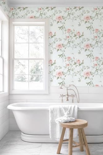 Floral Peel and Stick Wallpaper Pink Flower Wall Paper 17.3" x 197" Vintage - Image 4