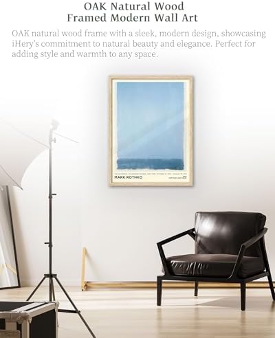 iHery 12x16in Natural OAK Wood Framed Light Blue Abstract Wall Art - Image 7