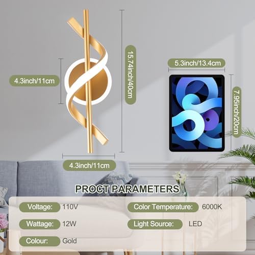 EIDISUNY LED Wall Sconces Indoor, 12W LED Wall Mount Lights, Modern Spiral Wall - Image 4