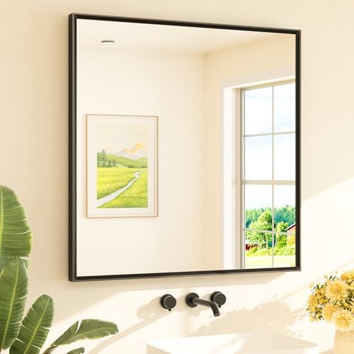 TETOTE Black Framed Mirror for Bathroom Vanity 36" x 36" Matte Black Rectangle by TETOTE