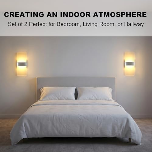 12W Modern LED Wall Sconces 2-Pack, 3000K Warm Light - Image 2