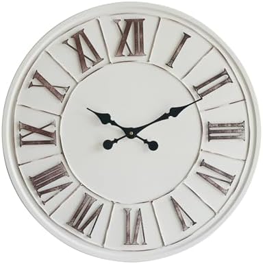 Large Modern Farmhouse Wall Clock, 24 Inch, Rustic White, Metal Face by PILIHOME