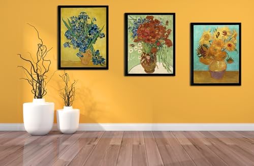 Black Framed Sunflowers- Irises Flower Vase Vincent Van Gogh Art Reproduction - Image 2
