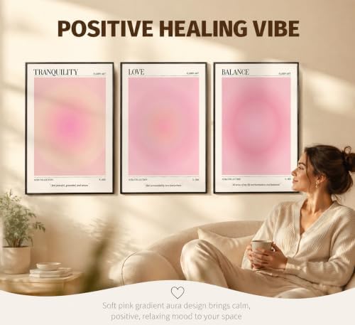 3Pcs Pink Aura Gradient Unframed Canvas Wall Art, Positive Aesthetic Decor - Image 5