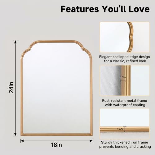 24"x18" Gold Bathroom Scalloped Mirror, Rust-Proof Metal Frame - Image 2