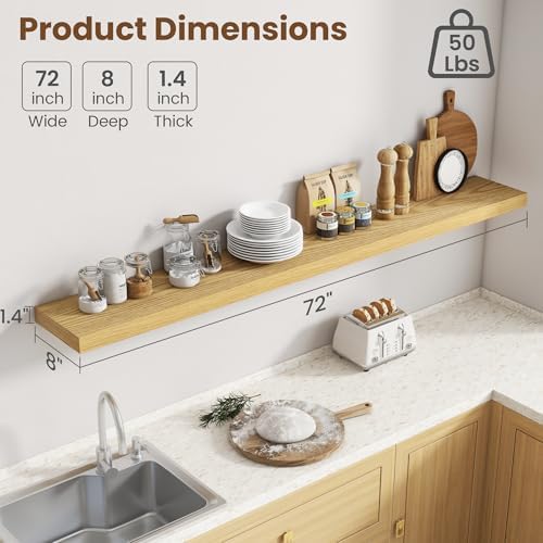 72 Inch Floating Shelves for Wall, 8 Inch Deep, Invisible Brackets - Image 3