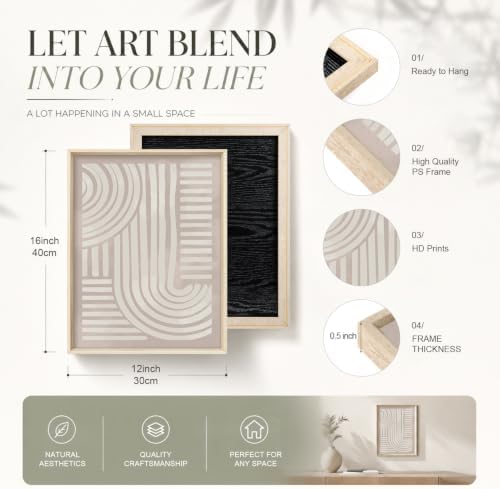 Aryroi Abstract Neutral Geometric Framed Canvas Wall Art Set, Mid Century - Image 6