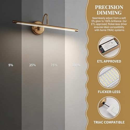 JOOSENLUX Dimmable Led Picture Lights 24.4'' Brass Golden-Like Hard-Wired - Image 6