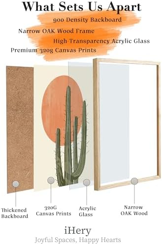 iHery 16x20in Natural OAK Wood Framed Cactus Sunset Wall Art - Image 3
