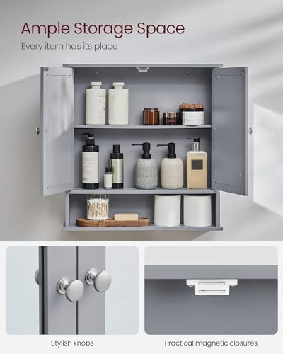 VASAGLE Bathroom Cabinet with Mirror, Wall-Mounted, 2 Mirrored Doors - Image 5