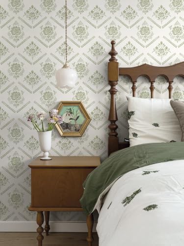 Heroad Peel and Stick Wallpaper Boho Floral Wallpaper Vintage Green Contact - Image 3