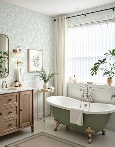 Safiyya Peel and Stick Wallpaper Green Boho Contact Paper, 78.7"x17.3" Modern - Image 5
