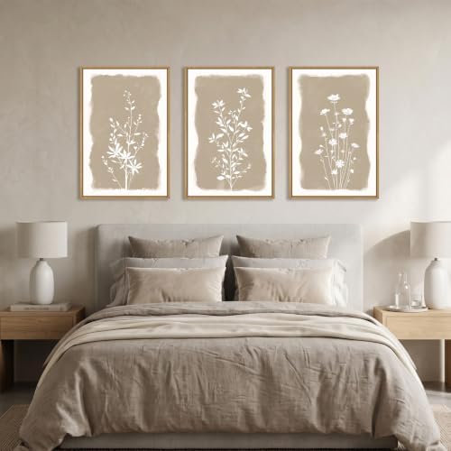 Aryroi Beige Florals Wall Art, Framed Neutral Minimalist Boho Flower Decor - Image 5