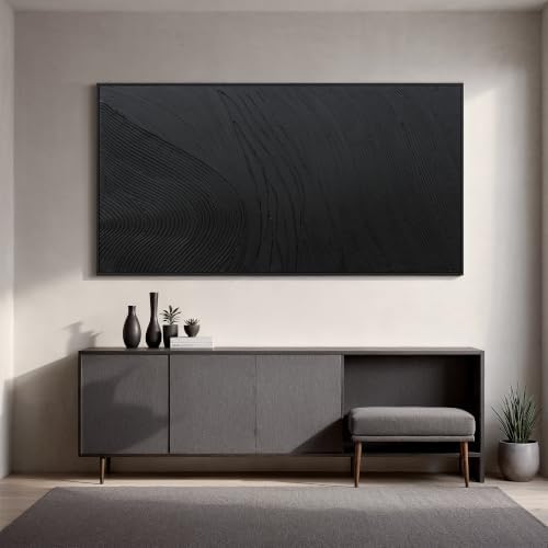 Large Black Abstract Wall Art Modern Hand-Drawn Canvas Wall Art Decor - Image 3