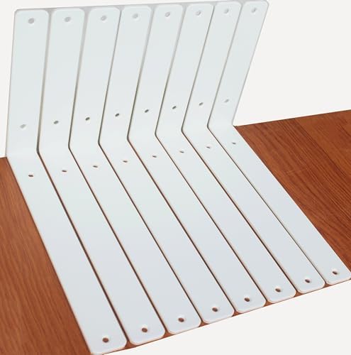 8 Pack - L 12" x H 8" x W1.5, 5mm Thick White L Shelf Bracket, Iron Shelf by MHMYDZ