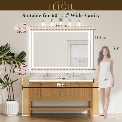 TETOTE 60 x 40 LED Lighted Bathroom Mirror - Image 5