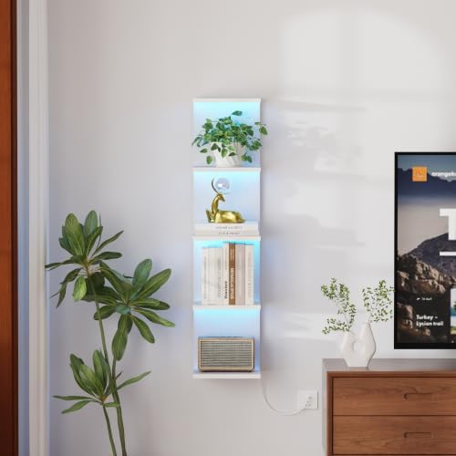 Qupui 5 Tier Wall Shelf with LED Light, 37.8 Inch Floating by Qupui