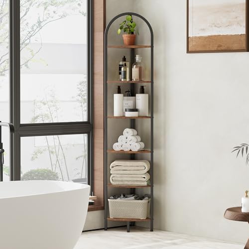Homhedy 6-Tier Arched Corner Shelf Stand, Wall Corner Bookshelf - Image 7