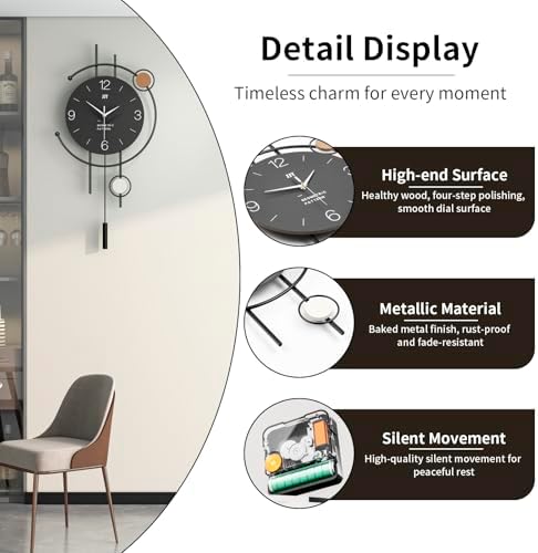 Large Black Wall Clock for Living Room Decor Big Metal Minimalist Decorative - Image 6