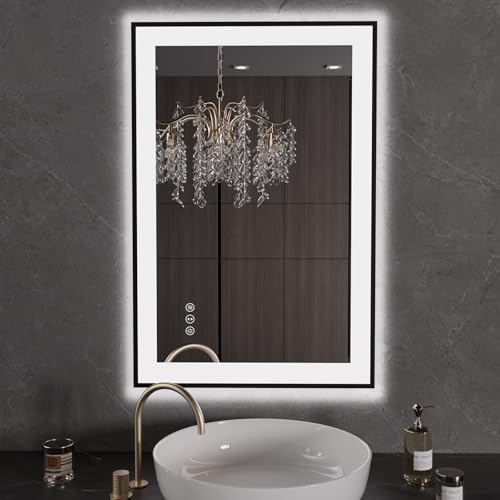 LOAAO 24"X36" LED Bathroom Mirror Black Framed by LOAAO