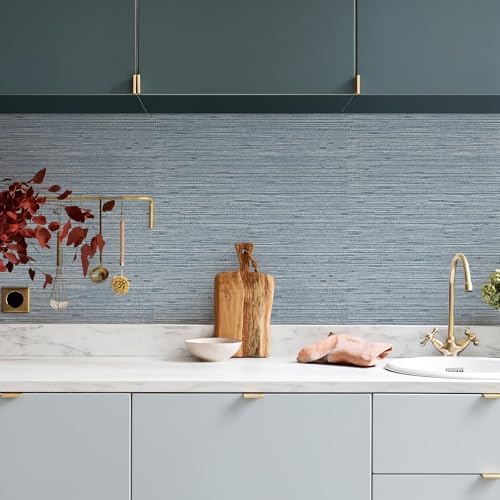 Simon&Siff Gray Blue Textured Grasscloth Peel and Stick Wallpaper 17.7"x1200" - Image 7