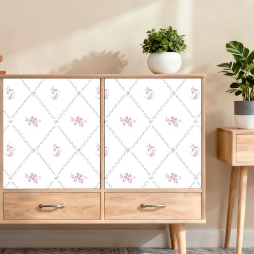Hopepak Modern Peel and Stick Wallpaper Stripe Floral Wallpaper 17.3"×197" Pink - Image 3