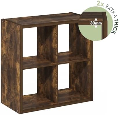 Furinno Cubicle 4-Cube Book Shelf, Extra Thick Frame Bookshelf, Amber Pine - Image 6