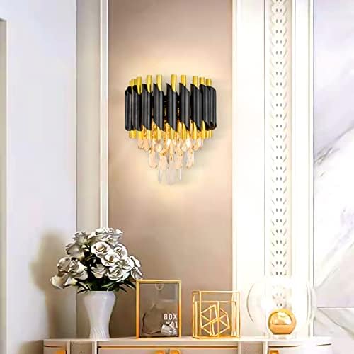 FRIXCHUR Black and Gold Crystal Wall Sconce, Modern E12 Wall Light - Image 3