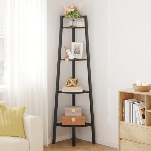 Hoctieon Corner Shelf, 4-Tier Corner Bookshelf, Rustic Ladder Shelf, Industrial by Hoctieon