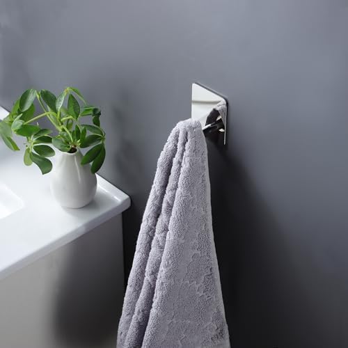 DELITON Adhesive Towel Hooks, 4 Pack Stainless Steel 26lb Max Mirror Silver - Image 4