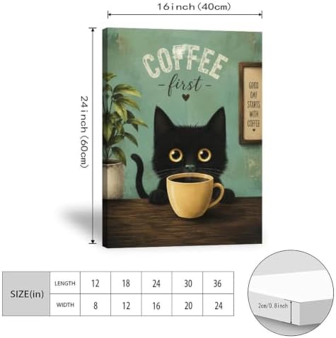 Coffee Cat Poster Black Cat Coffee Lover Vintage Canvas Wall Art - Image 3