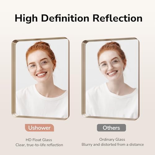 USHOWER Gold Bathroom Mirror 24"x36", Rectangle Mirror - Image 3