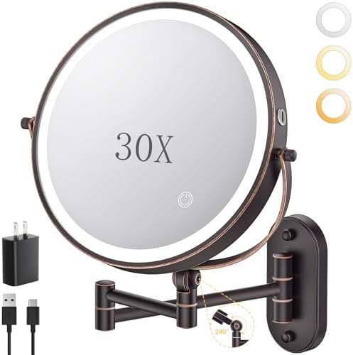 9" Wall Mounted Lighted Makeup Mirror, 4000mAh Rechargeable Double Sided 1X/30X by ZLOKLA