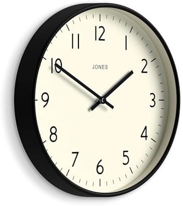 JONES CLOCKS® Studio Clock | Modern Round wall Clock | 12" | Black | Easy to by JONESCLOCKS