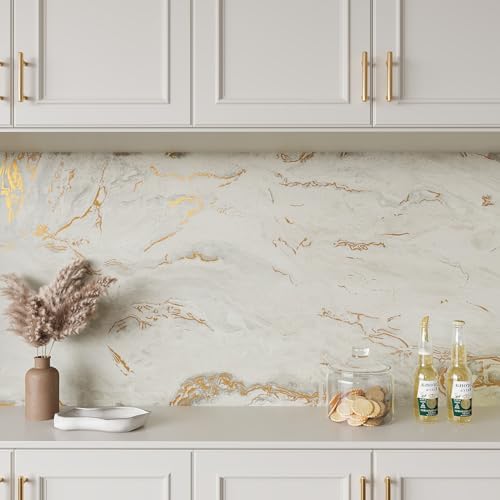VEELIKE Matte Beige Gold Liquid Marble Contact Paper - Image 5