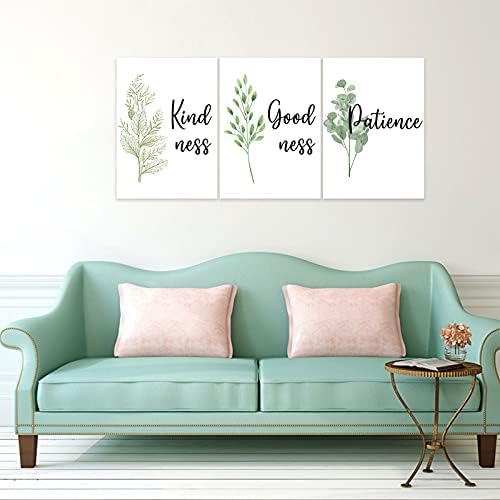 3 Piece Inspirational Wall Art, Quote "Kind Good Patience" Canvas Print - Image 3