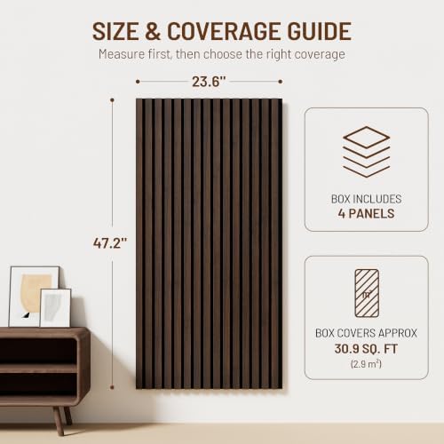 Amsleekey 4-Pack 47.2″x23.6″ Acoustic Wood Wall Panels, 8 Hooks, Dark Walnut - Image 2