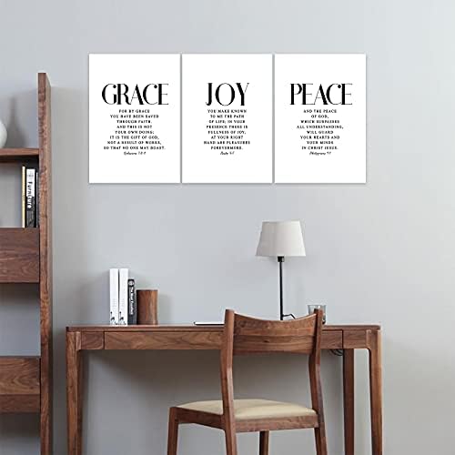 3 Piece Inspirational Wall Art White Motivational Mindset Picture, Quote "Grace - Image 2