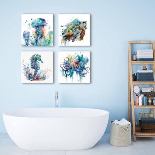 Beach Bathroom Wall Art Sea Turtle Coastal Decor Nautical Animals Canvas Prints - Image 4