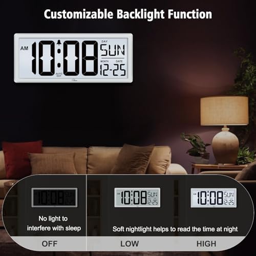 WallarGe 14.5'' Backlight Digital Wall Clock Battery Operated - Image 3
